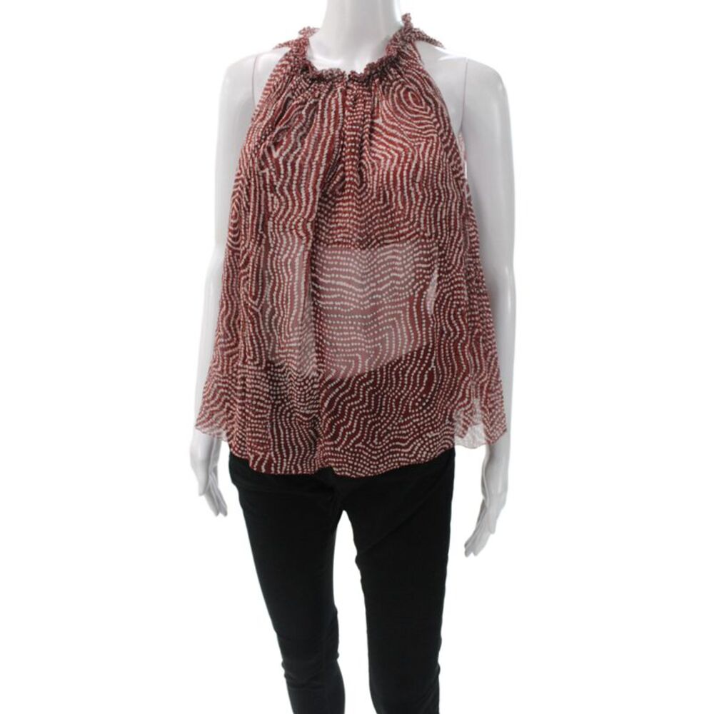 Isabel Marant Women Silk Polka Dot Halter Tunic Brown Sleeveless Size 38